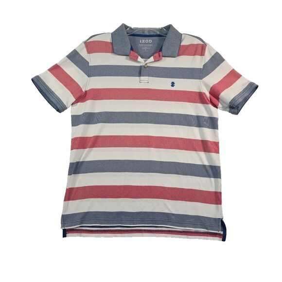 Izod  Advantage Performance Polo Rugby Shirt Men's Size M Short Sleeve Stripes - Picture 1 of 8
